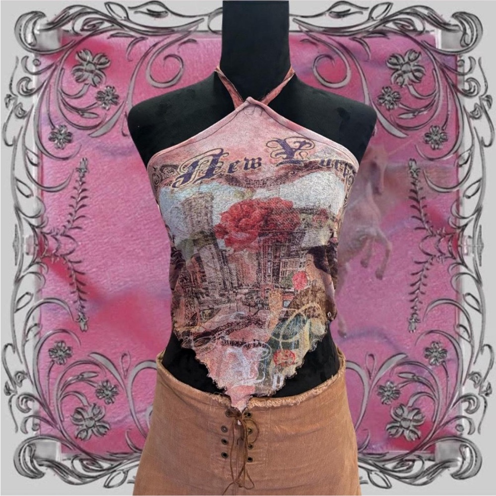Pink Graphic Halter Top